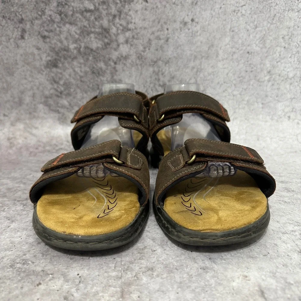 Clarks Hapsford Creek Sandals Mens 12 Brown Leather Hook Loop Straps Comfort